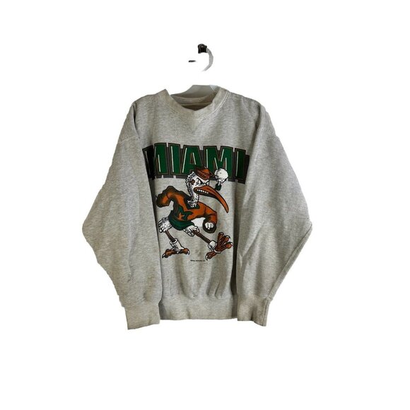 Vintage 90s Miami Hurricanes Sebastian Faded Crewneck Sweatshirt - Picture 1 of 9